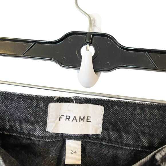 FRAME Le Garcon Crop Jeans Dark Wash Black Deconstruct Distressed Size 24 - Picture 5 of 7